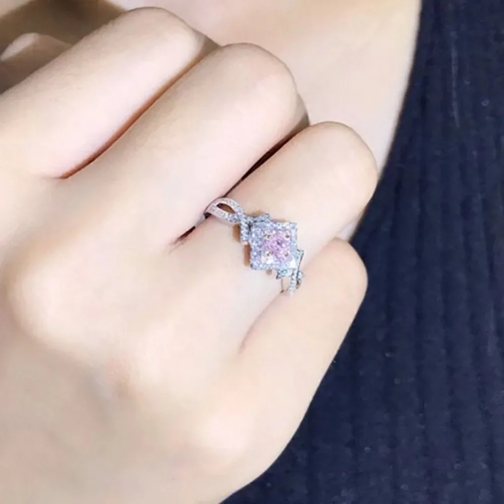 Sterling Silver Pink Topaz Encased with Diamonds